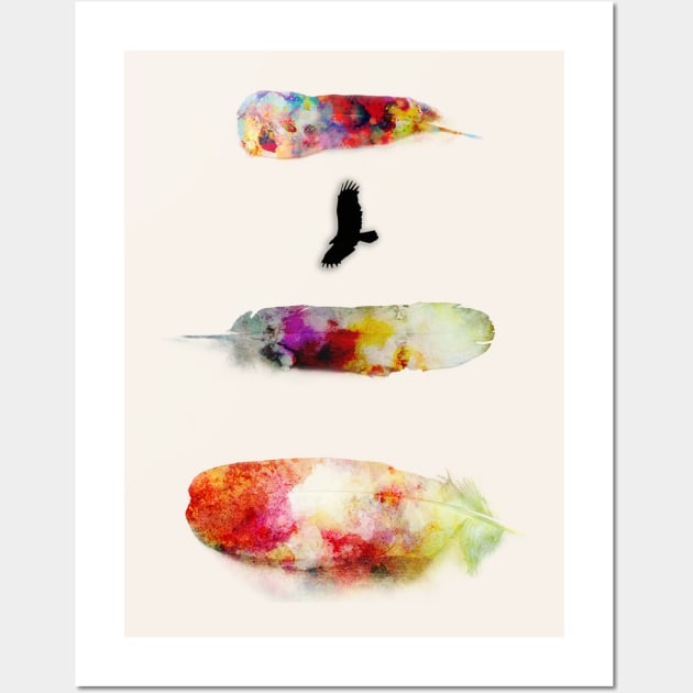 Three Water Colour Feathers and a Bird Wall Art by DyrkWyst